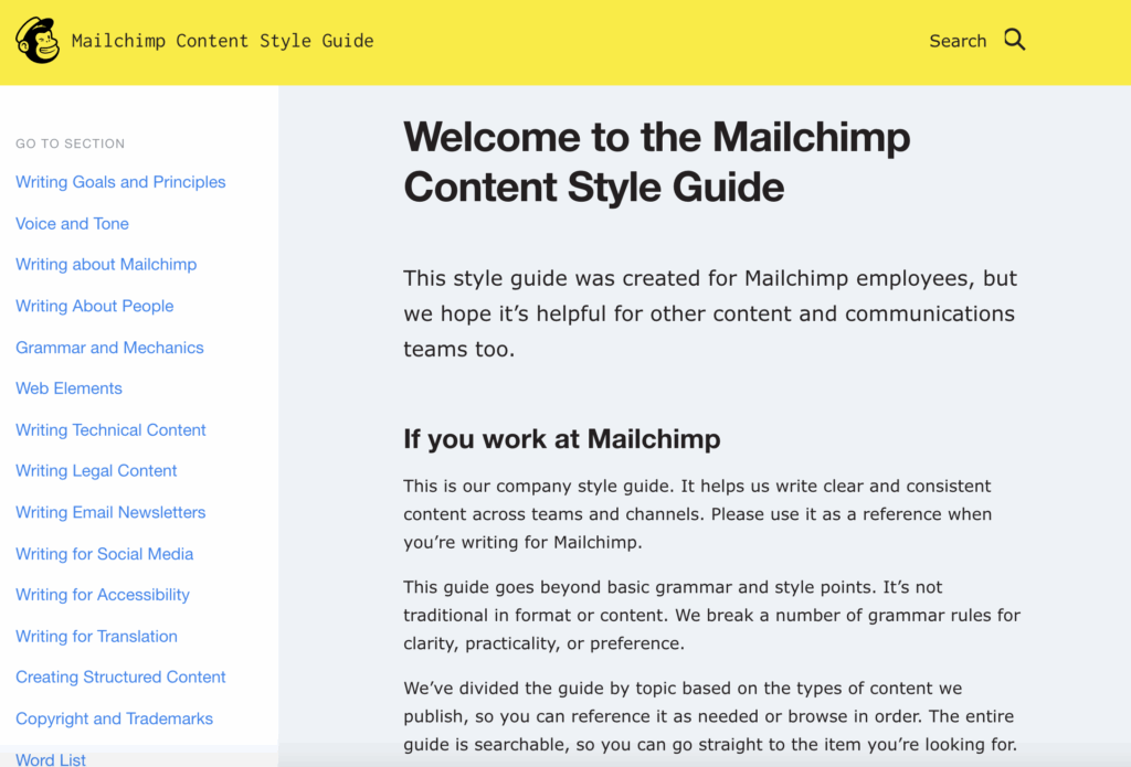 Mailchimp editorial style guidelines example